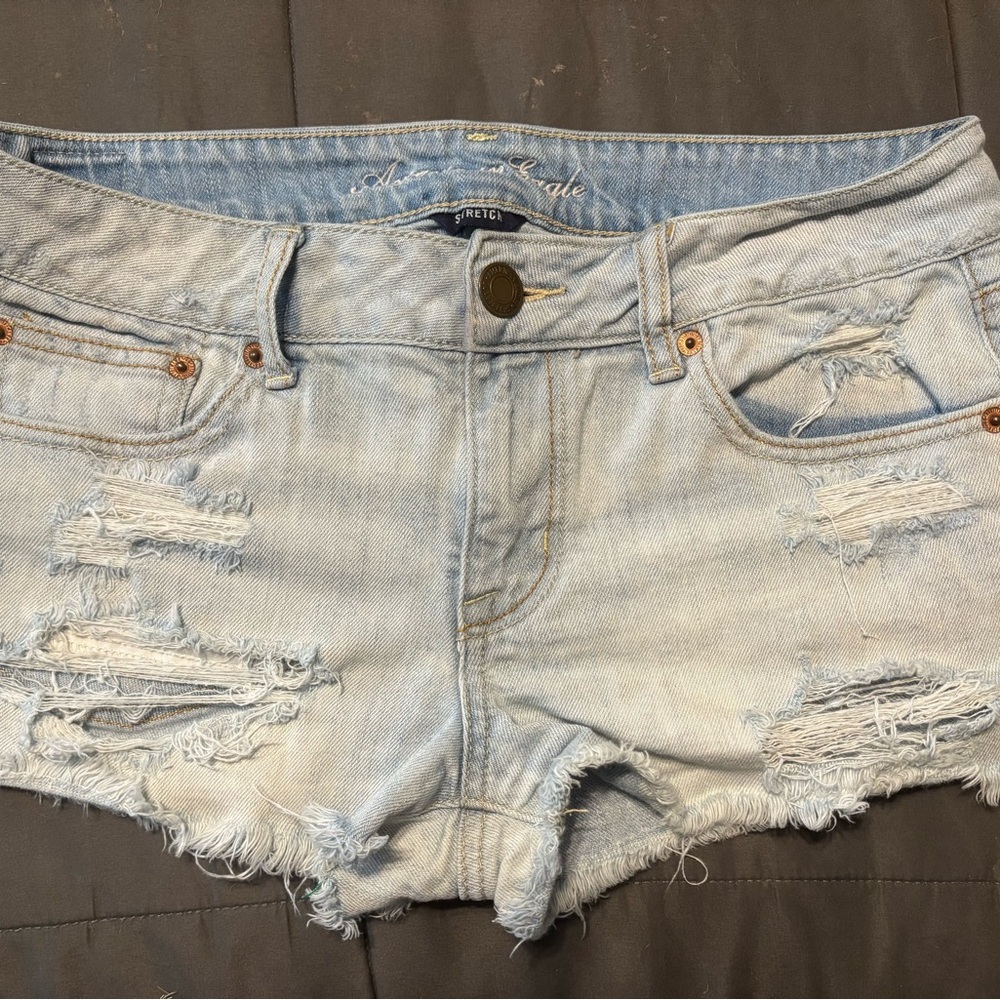 American Eagle Outfitters Blue Jean Shorts Distressed Style Stretch- size 10